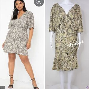 NEW Eloquii wrapped flutter sleeves animal print dress, size‎ 24